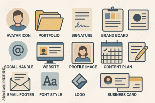 Business and branding icons with people and office elements