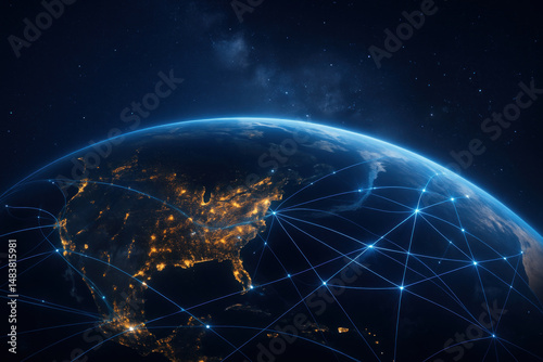 Fototapeta Naklejka Na Ścianę i Meble -  Globe with connected lines mapping global network.
