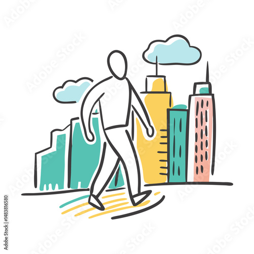 walking through cityscape icon, walking through cityscape vector illustration-simple illustration of walking through cityscape, perfect for walking through cityscape logos and icons
