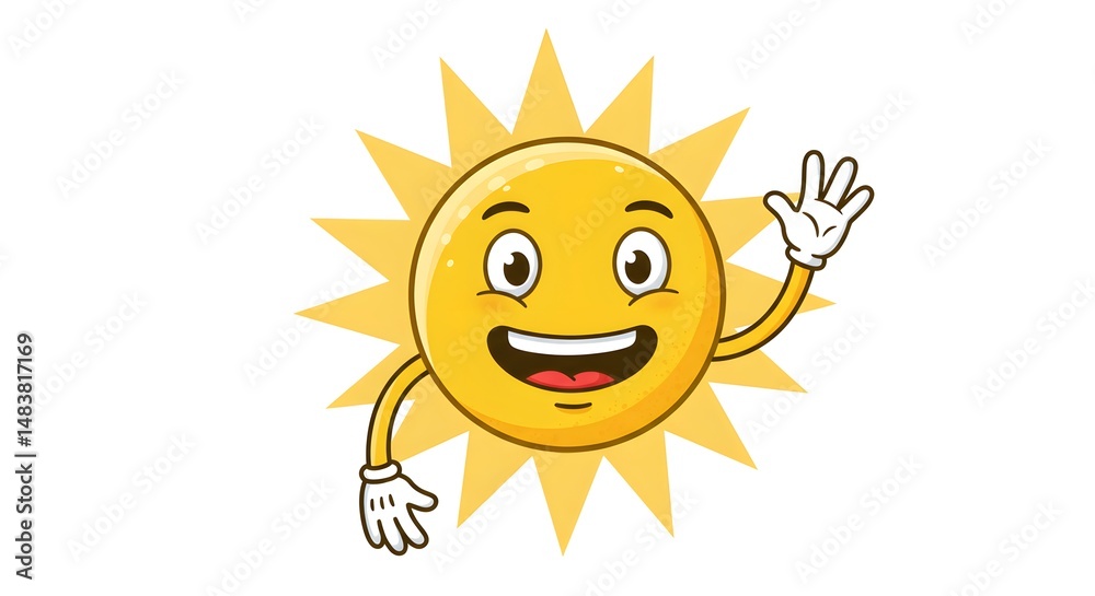 Happy Sun Cartoon Character Waving Hello Happy Sun Cartoon Character Waving Hello