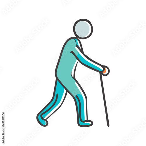 walking with cane mobility aid icon