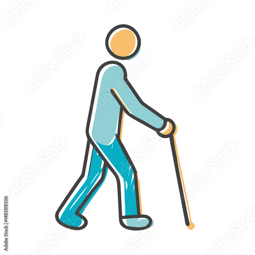walking with cane mobility aid icon