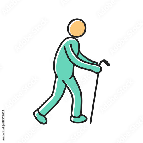 walking with cane mobility aid icon