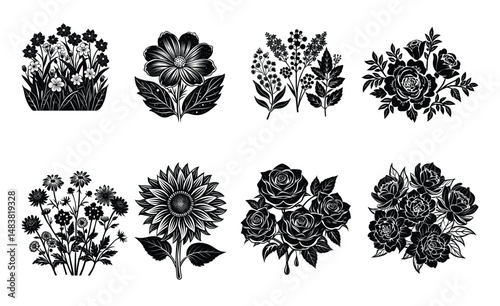Art & Gorgeous flower collection with roses, leaves, bouquets, and flower compositions in vector illustrations Illustration