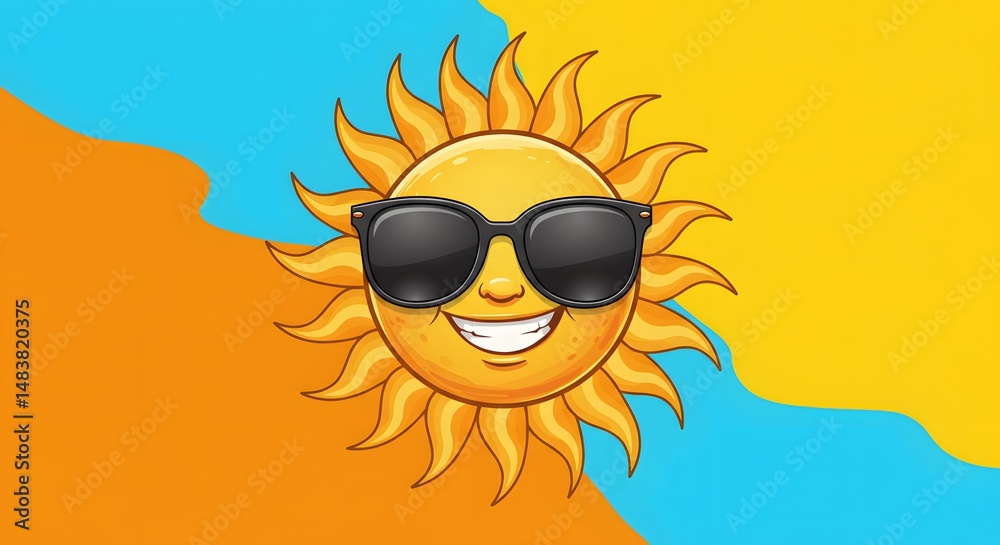 Fototapeta premium Cool Summer Sun Cartoon with Sunglasses