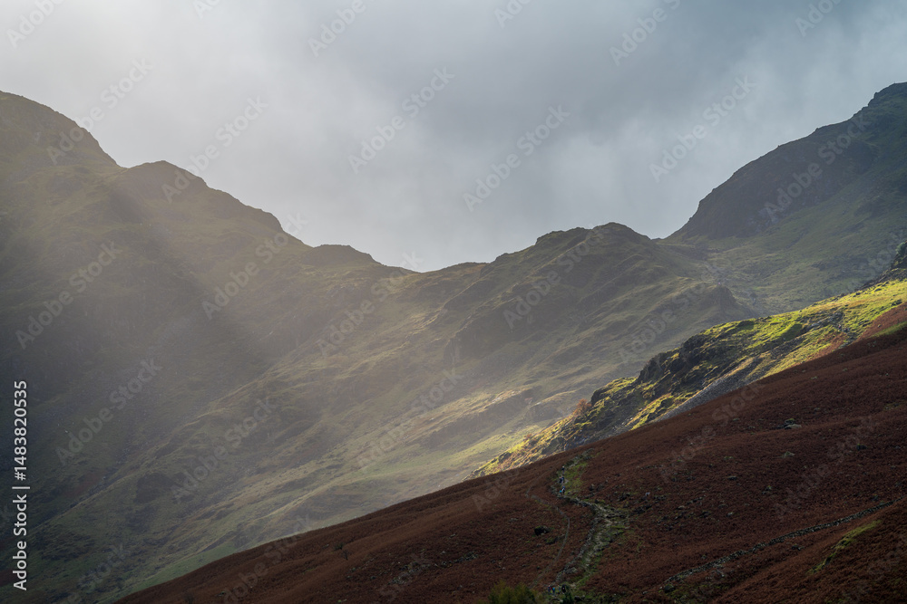 Haystacks hill trail near Buttermere lake in the Lake District. England