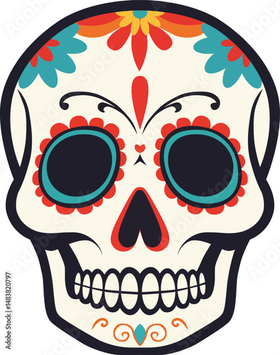 Dia de los muertos. Vector image of Mexican traditional sugar skull. Isolated on transparent background.