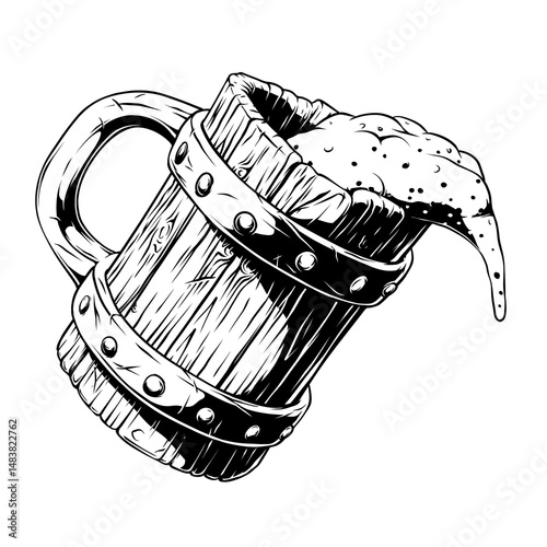 wooden beer glass line art hand drawn illustration