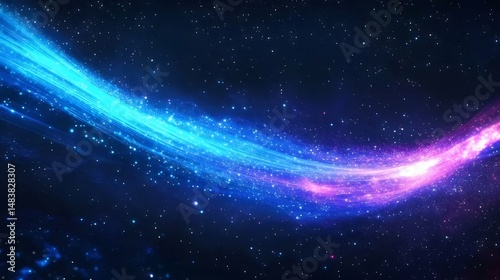 渦巻く青と紫の星雲背景、星が散りばめられた宇宙空間、宇宙の抽象的な光のテクスチャ、未来的な暗いデザイン、星明かりの壁紙