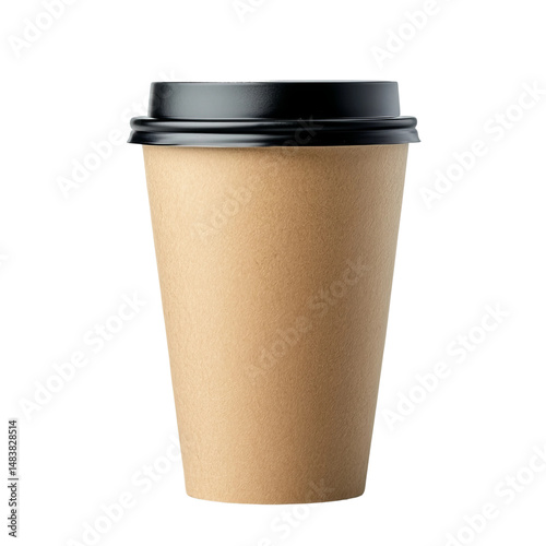 eco-friendly paper coffee cup with black lid on white background
