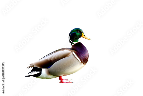 Majestic Mallard Duck in Profile Against a Pristine White Background