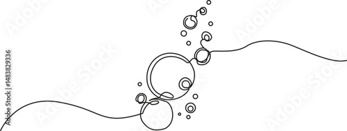 Air bubbles in water underwater oxygen vector monoline one line art, editable storke.