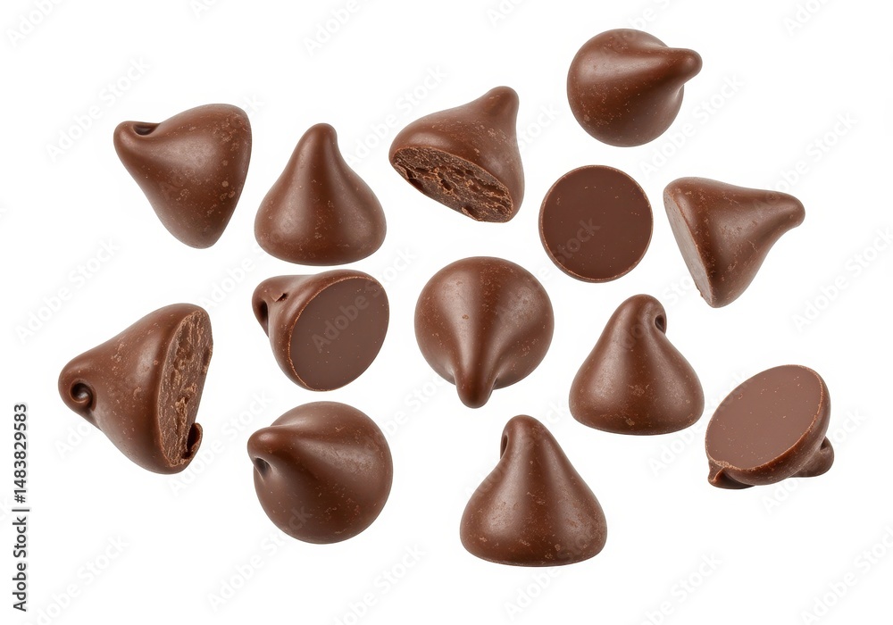 Fototapeta premium Pile of chocolate chips isolated on a transparent background