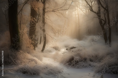 Winter forest scene with hoarfrost.
