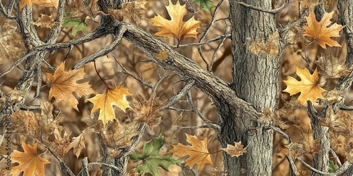 Autumn Leaves and Tree Branches in a Forest