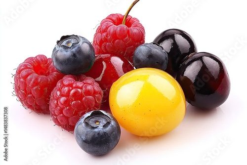 A Colorful Collection Of Raspberries Blueberries Cherries And A Mirabelle Plum