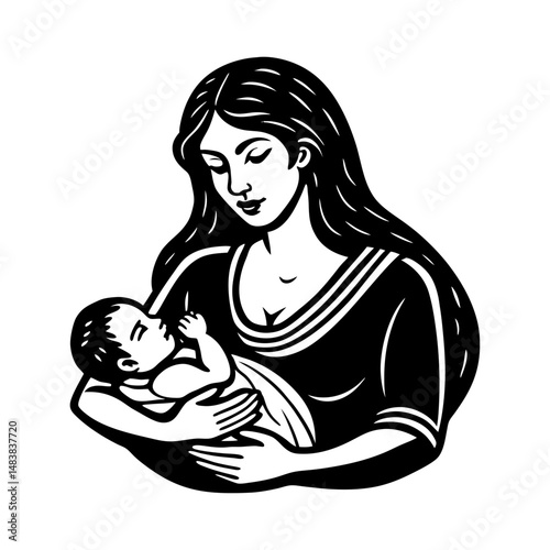 woman young woman breastfeeding her silhouette vector