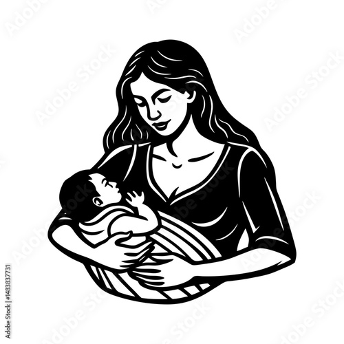 woman young woman breastfeeding her silhouette vector