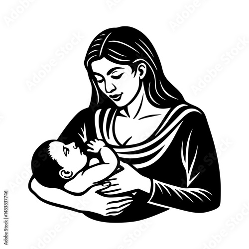 woman young woman breastfeeding her silhouette vector