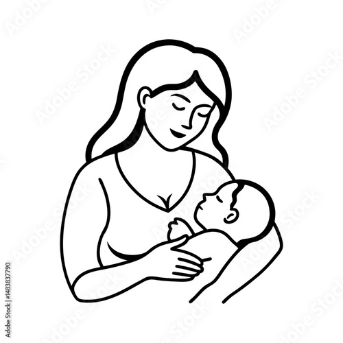woman young woman breastfeeding her line art silhouette