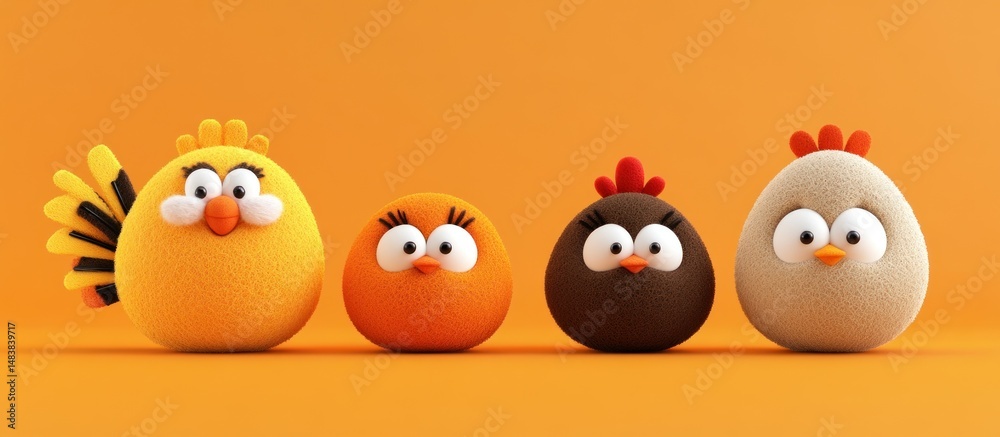 Fototapeta premium Adorable Fluffy Chicks Cartoon Illustration