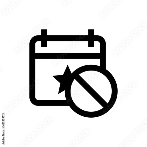 Calendar icon with a star and a prohibition sign indicating event cancellation for schedule management task