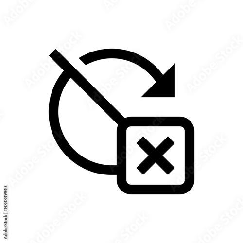 Circular arrow with cross inside square indicating a process cancellation and reset operation icon