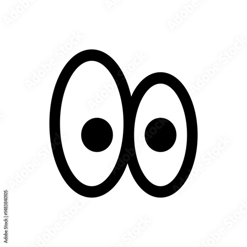 Two cartoonish eyes with black pupils looking upwards in a simple black and white drawing style image