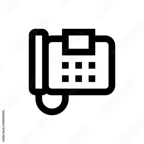 Illustration of a black fax machine with a handset and buttons on a white background in a simple style