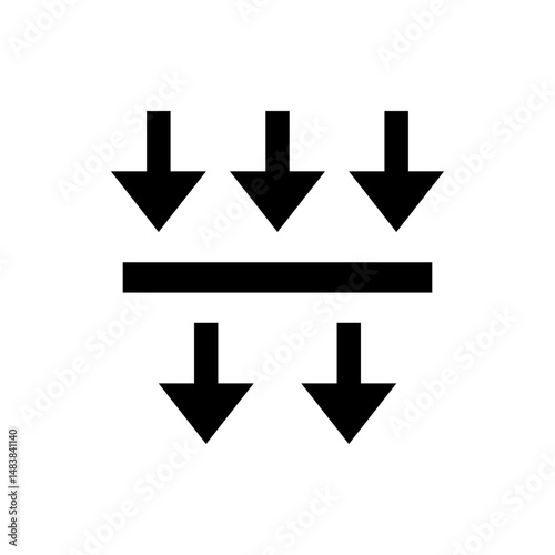 Illustration of five black arrows pointing downwards with a thick black line in the middle section