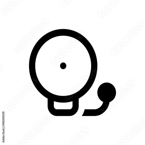 Illustration of a simple black and white school bell with a ringer and a circular bell shape design icon