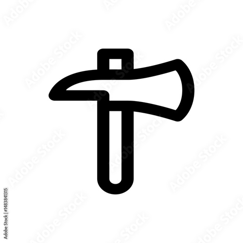 Illustration of a simple black and white tomahawk with a square hole at the top of the handle design