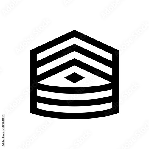 Illustration of a military rank insignia with chevrons and horizontal stripes in black and white color scheme