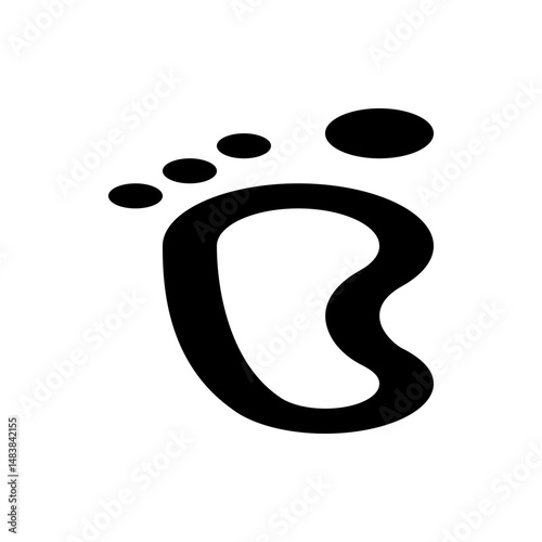 Illustration of a simple black footprint with rounded toes and heel on a white background design element