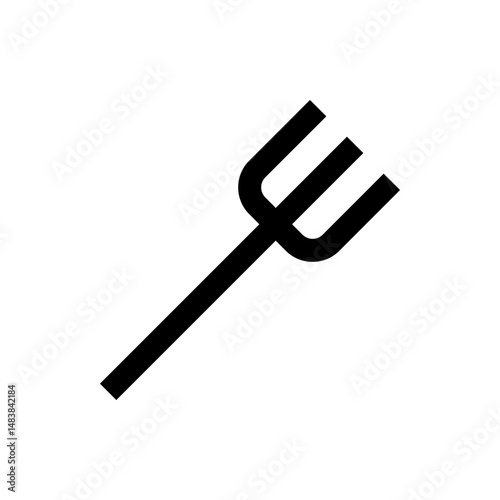 Illustration of a black pitchfork with three tines and a long handle on a white background design element