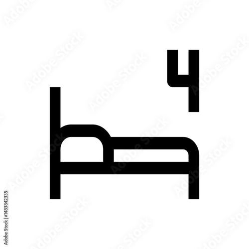 Illustration of a bed with a pillow and a number four above it in a simple black and white design style