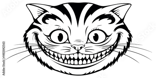 Cartoon cat with a grin on a transparent background
