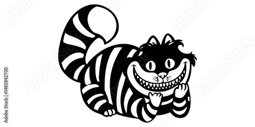 Cartoon cat with a grin on a transparent background
