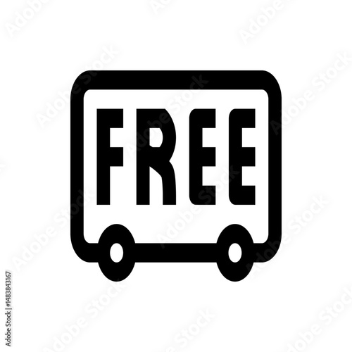 Illustration of a black and white free sign shaped like a truck with rounded corners and two visible wheels