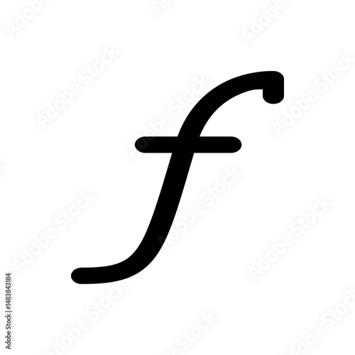 Illustration of a stylized lowercase letter f with a horizontal bar in bold black on a white background