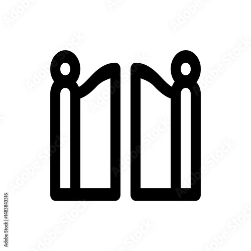 Illustration of an open gate with rounded edges and circular top, depicted in a minimalist black outline style