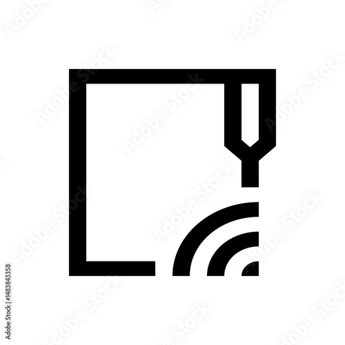 Illustration of a square outline with an antenna symbol and curved signal waves emanating from the bottom right