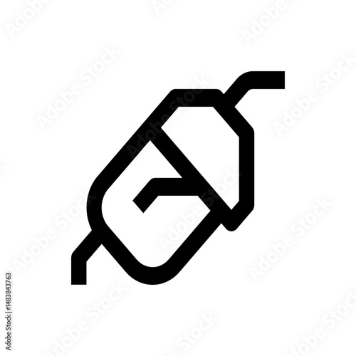 Illustration of a car exhaust system with muffler and pipes in a bold black outline against white space