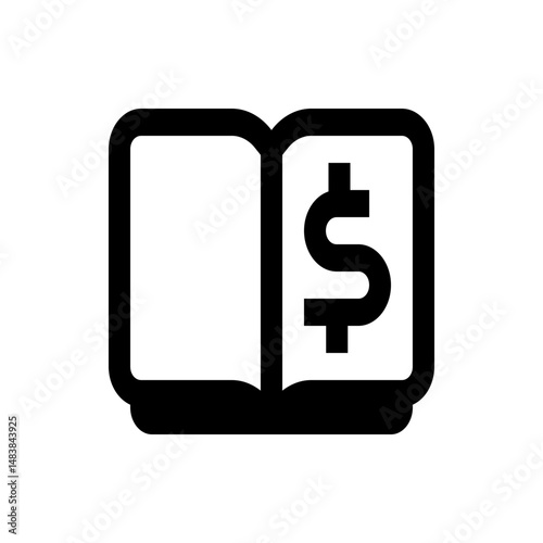 Illustration of an open book with a dollar sign on the right page in black and white simple style