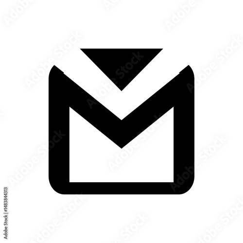 A simple black and white illustration of a stylized email envelope icon with a modern and clean design
