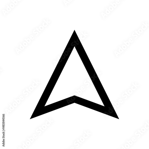 A bold black arrow pointing upwards with a distinct triangular shape against a white background design element
