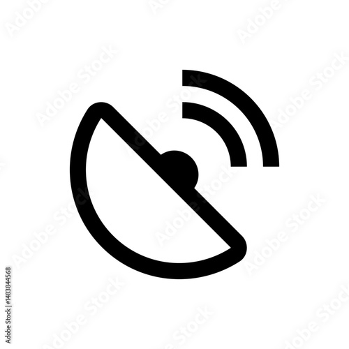Illustration of a satellite dish with curved signals emanating from it on a white background plain design