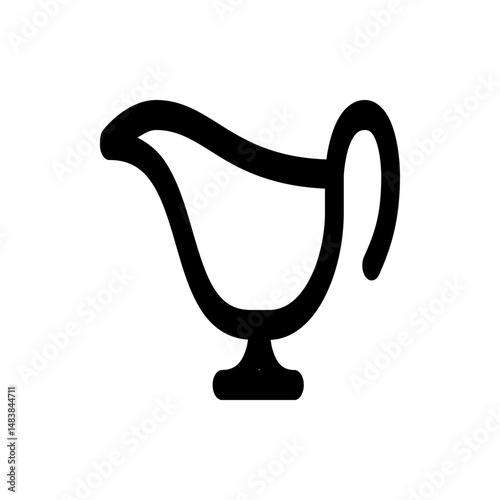 Illustration of a simple black gravy boat with a curved spout and handle on a white background design