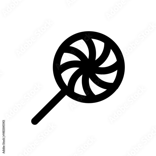 Illustration of a black lollipop with a spiral design on a white background in a simple and clean style
