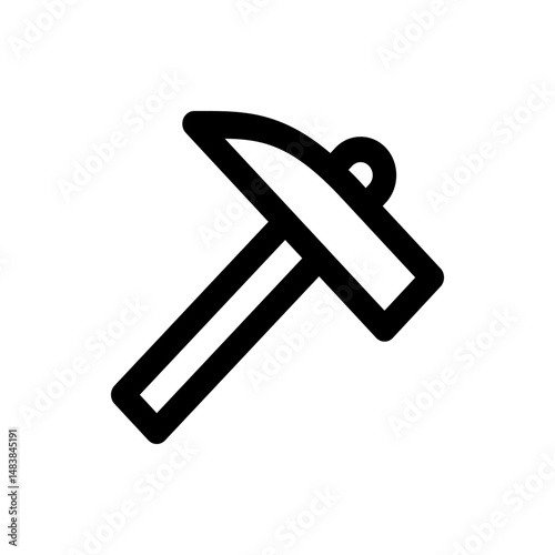 Illustration of a black outline of a pickaxe tool with a head and handle on a white background view